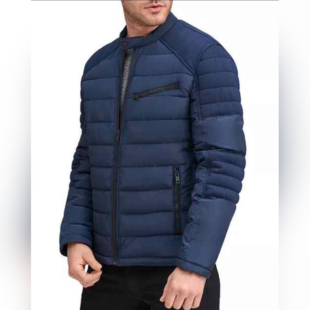Men's Andrew Marc Jacket Biker Puffer XL Winslow Blue